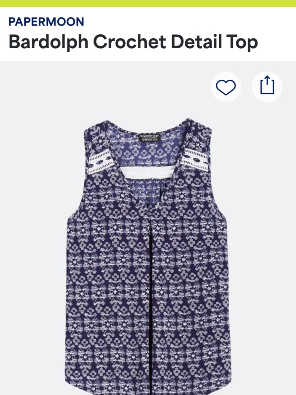 PAPERMOON Bardolph Crochet Detail Top — Navy Pattern